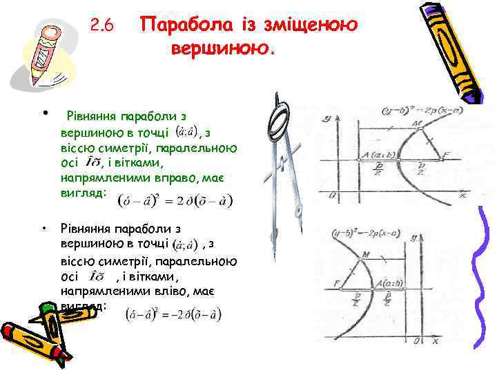 2. 6 • • Парабола із зміщеною вершиною. Рівняння параболи з вершиною в точці