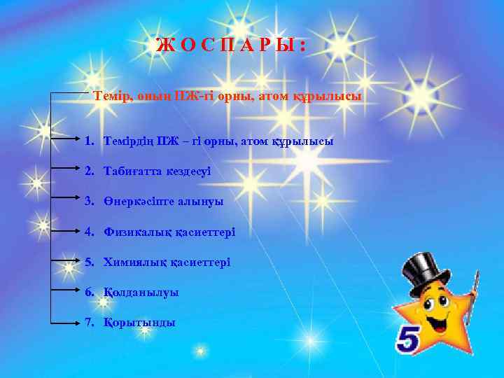 ЖОСПАРЫ: Темір, оның ПЖ-гі орны, атом құрылысы 1. Темірдің ПЖ – гі орны, атом