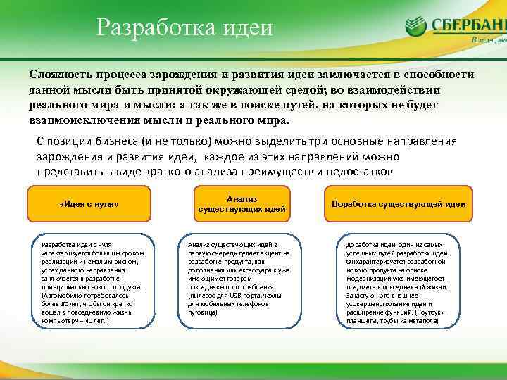 Разработка идеи Сложность процесса зарождения и развития идеи заключается в способности данной мысли быть