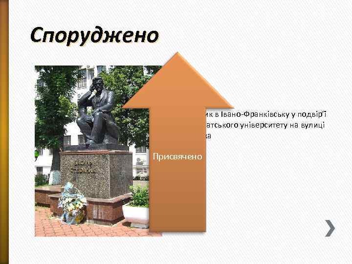 Споруджено Пам'ятник в Івано-Франківську у подвір'ї Прикарпатського університету на вулиці Шевченка Присвячено 