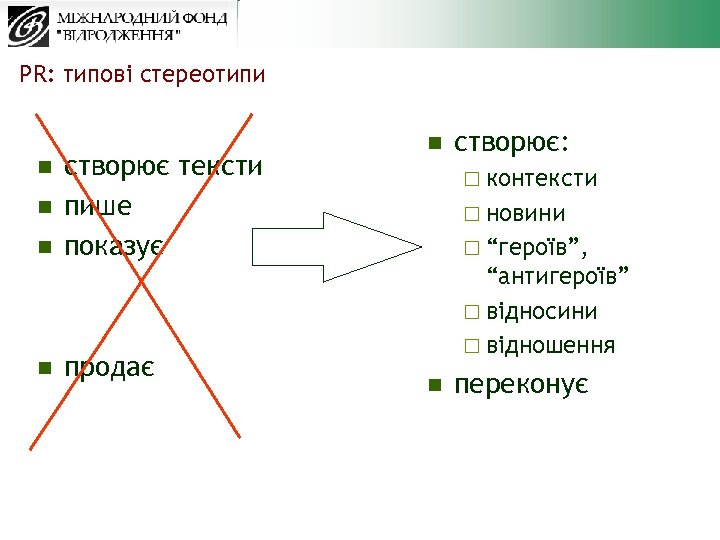 PR: типові стереотипи n n створює тексти пише показує продає n створює: ¨ контексти