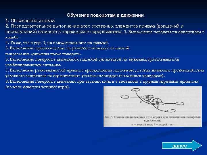 Обучение поворотам в движении. 1. Объяснение и показ. 2. Последовательное выполнение всех составных элементов