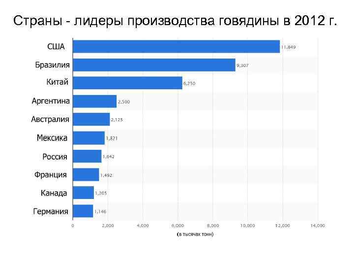 Страны - лидеры производства говядины в 2012 г. 