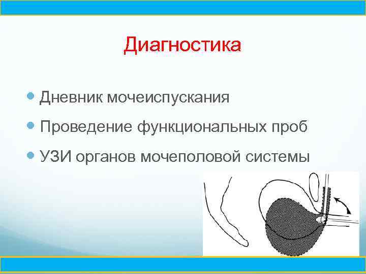 Ч Диагностика Дневник мочеиспускания Проведение функциональных проб УЗИ органов мочеполовой системы Ч 