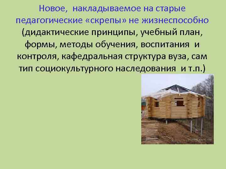 Новое, накладываемое на старые педагогические «скрепы» не жизнеспособно (дидактические принципы, учебный план, формы, методы