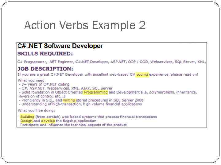 Action Verbs Example 2 