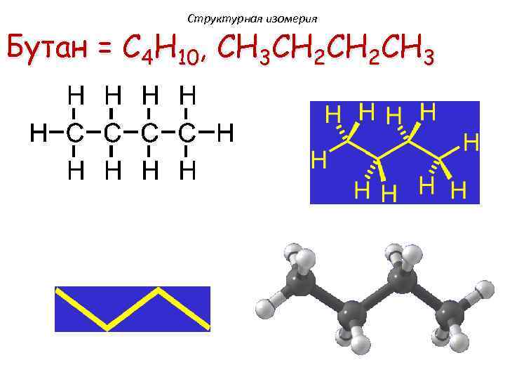 Структурная изомерия Бутан = C 4 H 10, CH 3 CH 2 CH 3