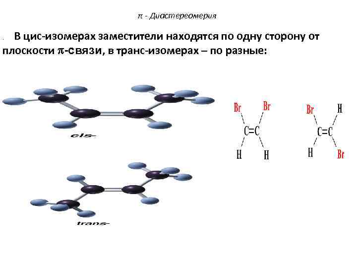 π - Диастереомерия В цис-изомерах заместители находятся по одну сторону от плоскости -связи, в