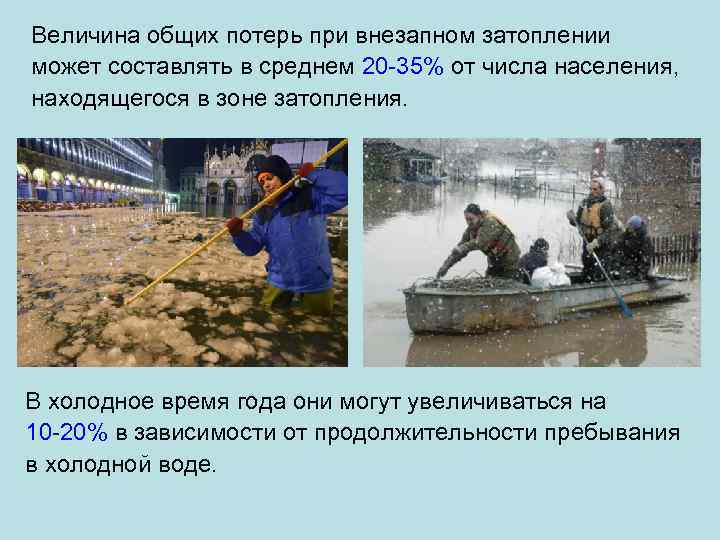 Величина общих потерь при внезапном затоплении может составлять в среднем 20 -35% от числа