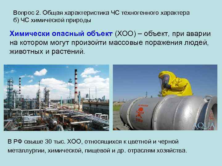 Вопрос 2. Общая характеристика ЧС техногенного характера б) ЧС химической природы Химически опасный объект