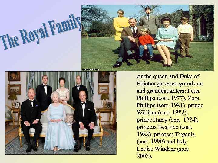 At the queen and Duke of Edinburgh seven grandsons and granddaughters: Peter Phillips (sort.