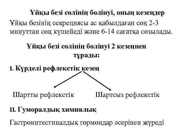 Ұйқы безі сөлінің бөлінуі, оның кезеңдер Ұйқы безінің секрециясы ас қабылдаған соң 2 -3