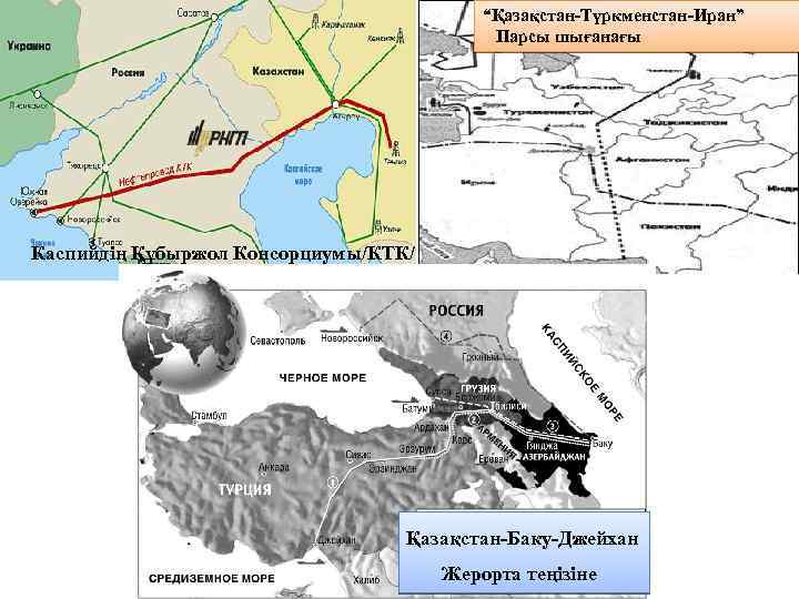 “Қазақстан-Түркменстан-Иран” Парсы шығанағы Каспийдің Құбыржол Консорциумы/КТК/ Қазақстан-Баку-Джейхан Жерорта теңізіне 