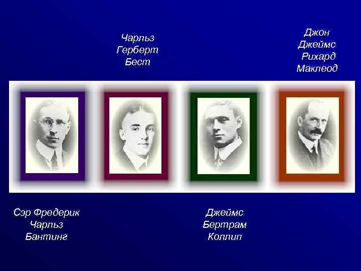 Джон Джеймс Рихард Маклеод Чарльз Герберт Бест Сэр Фредерик Чарльз Бантинг Джеймс Бертрам Коллип