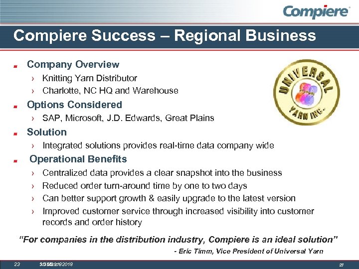 Compiere Success – Regional Business Company Overview › Knitting Yarn Distributor › Charlotte, NC
