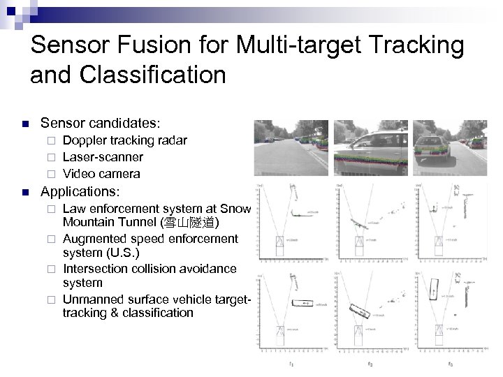 Sensor Fusion for Multi-target Tracking and Classification n Sensor candidates: Doppler tracking radar ¨