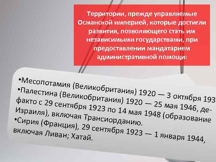 Территории, прежде управляемые Османской империей, которые достигли развития, позволяющего стать им независимыми государствами, при