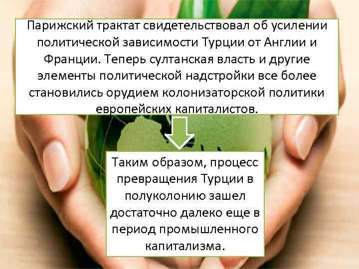 Парижский трактат свидетельствовал об усилении политической зависимости Турции от Англии и Франции. Теперь султанская