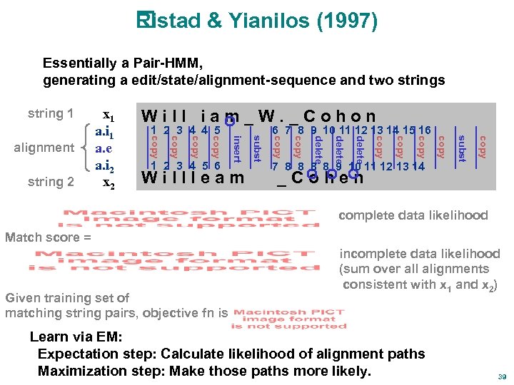 Ristad & Yianilos (1997) Essentially a Pair-HMM, generating a edit/state/alignment-sequence and two strings string