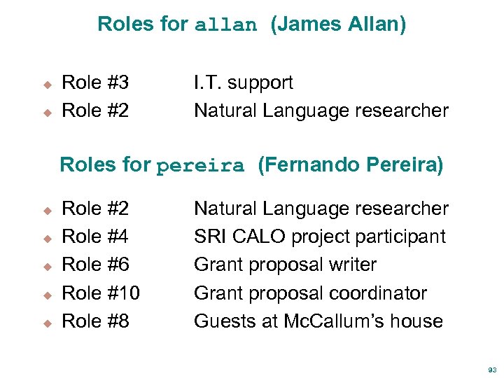 Roles for allan (James Allan) u u Role #3 Role #2 I. T. support