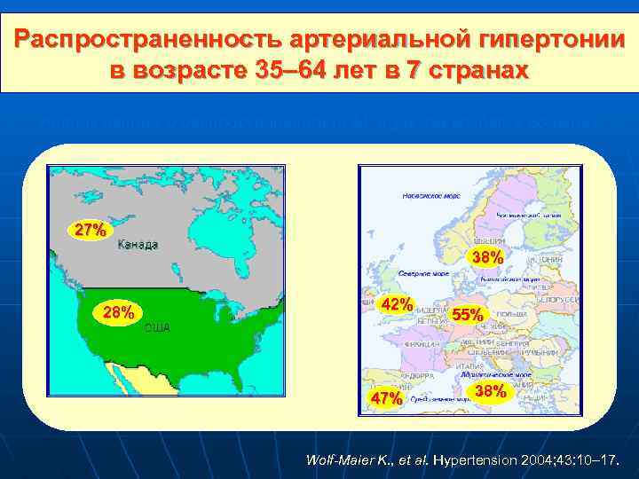 Распространенность артериальной гипертонии в возрасте 35– 64 лет в 7 странах Анализ данных о