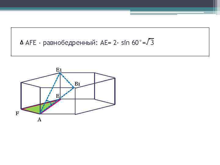 AFE - равнобедренный: АЕ= 2· sin 60°=√ 3 E 1 В 1 E F