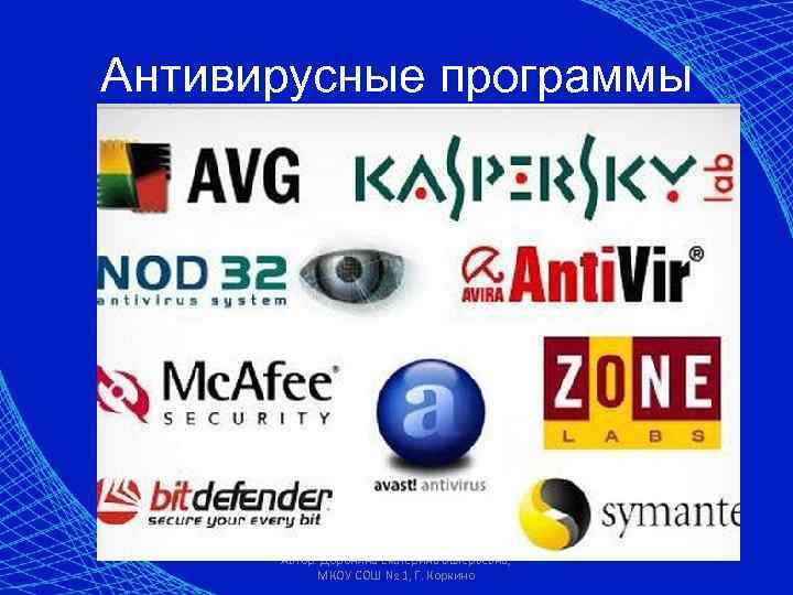 Антивирусные программы Автор: Доронина Екатерина Валерьевна, МКОУ СОШ № 1, Г. Коркино 