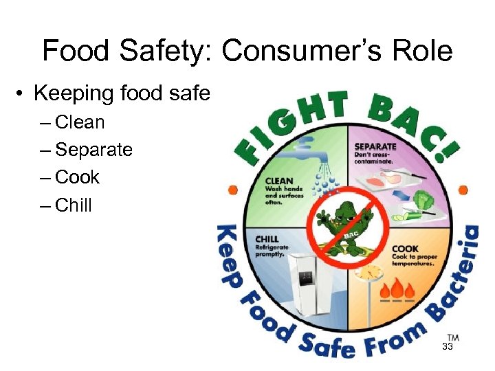 Food Safety: Consumer’s Role • Keeping food safe – Clean – Separate – Cook