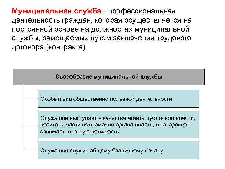 Муниципальная служба – профессиональная деятельность граждан, которая осуществляется на постоянной основе на должностях муниципальной