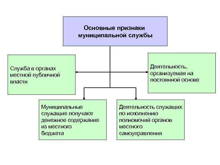 Основные признаки муниципальной службы Служба в органах местной публичной власти Муниципальные служащие получают денежное