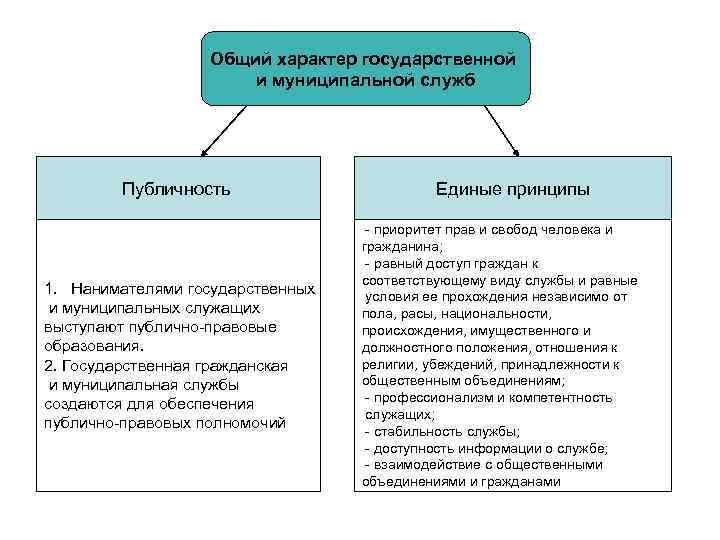 Общий характер государственной и муниципальной служб Публичность 1. Нанимателями государственных и муниципальных служащих выступают