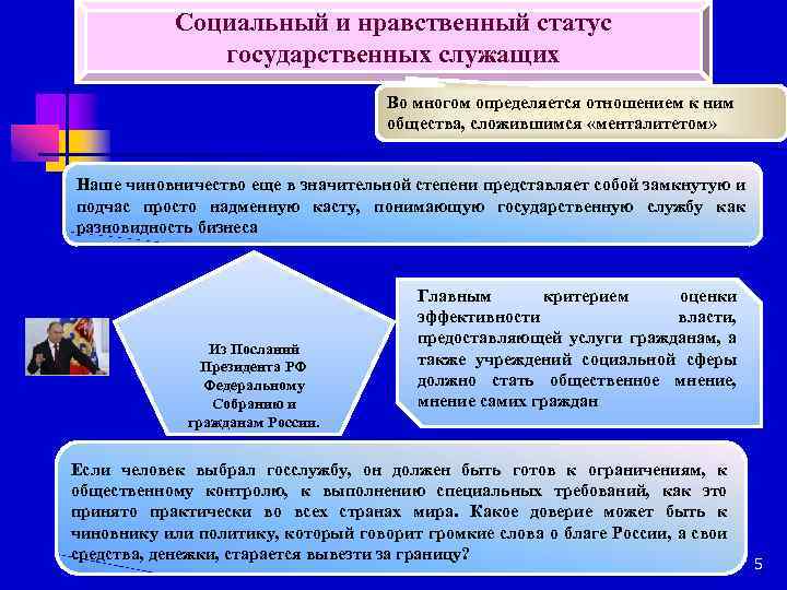 Социальный и нравственный статус государственных служащих Во многом определяется отношением к ним общества, сложившимся