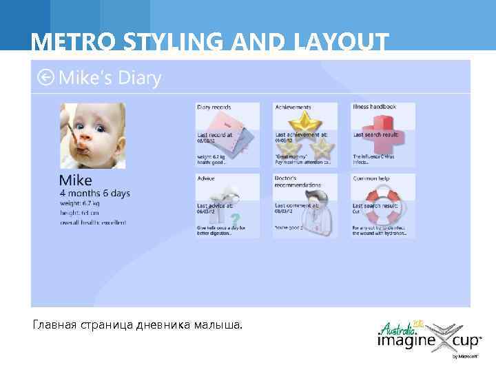 METRO STYLING AND LAYOUT Главная страница дневника малыша. 