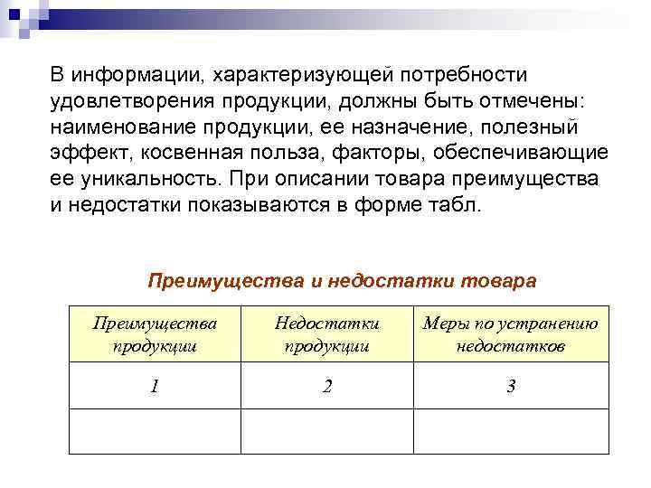 В информации, характеризующей потребности удовлетворения продукции, должны быть отмечены: наименование продукции, ее назначение, полезный