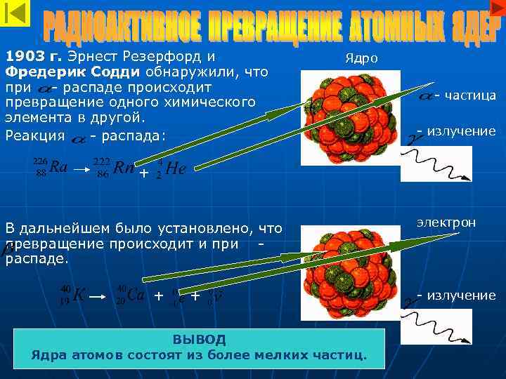 1903 г. Эрнест Резерфорд и Фредерик Содди обнаружили, что при - распаде происходит превращение