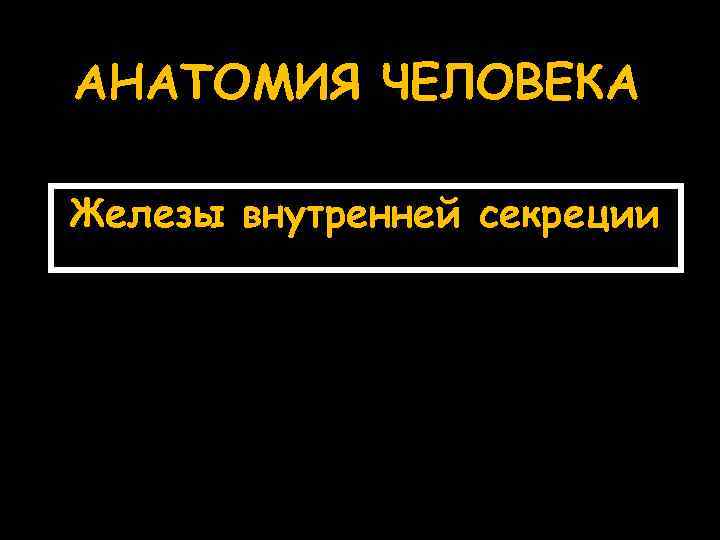 АНАТОМИЯ ЧЕЛОВЕКА Железы внутренней секреции 