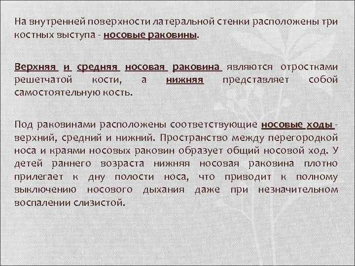 На внутренней поверхности латеральной стенки расположены три костных выступа - носовые раковины. Верхняя и