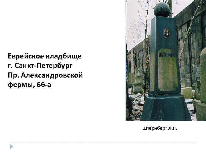 Еврейское кладбище г. Санкт-Петербург Пр. Александровской фермы, 66 -а Штернберг Л. Я. 