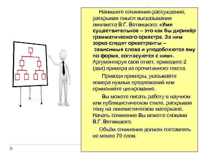  Напишите сочинение-рассуждение, раскрывая смысл высказывания лингвиста В. Г. Ветвицкого: «Имя существительное – это