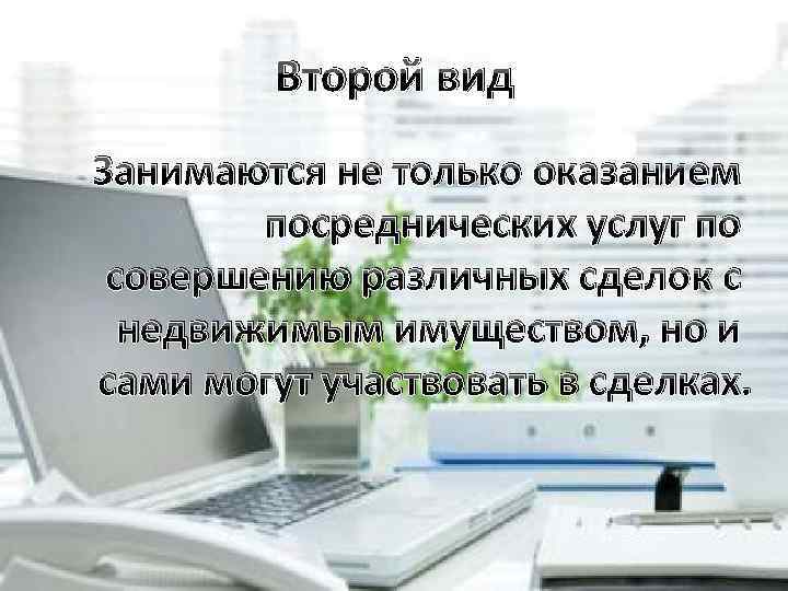 Второй вид Занимаются не только оказанием посреднических услуг по совершению различных сделок с недвижимым