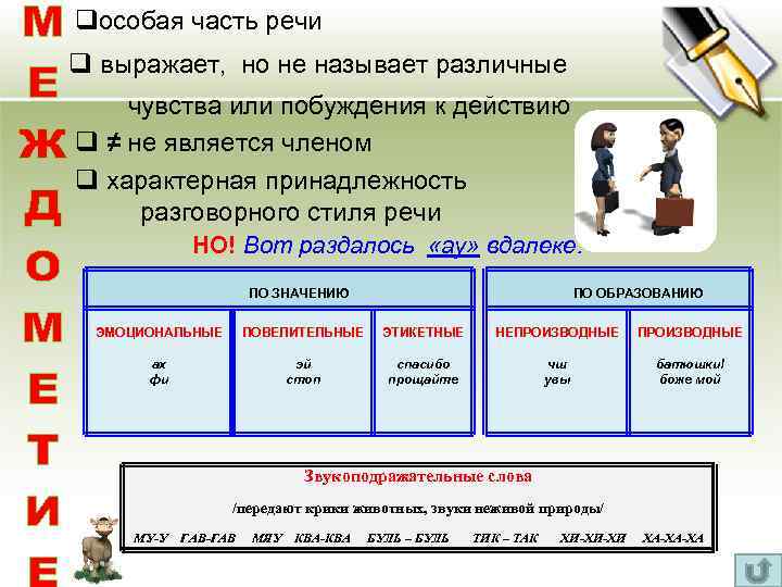 qособая часть речи q выражает, но не называет различные чувства или побуждения к действию