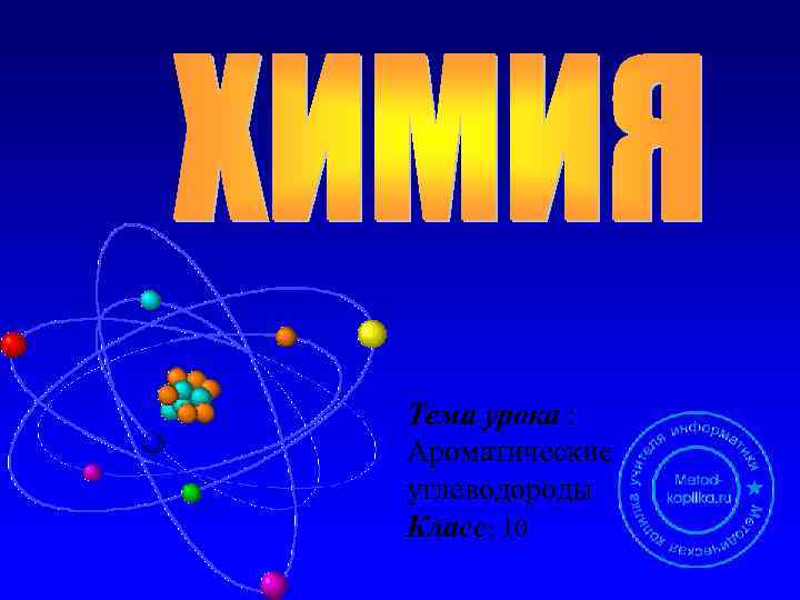 Тема урока : Ароматические углеводороды Класс: 10 