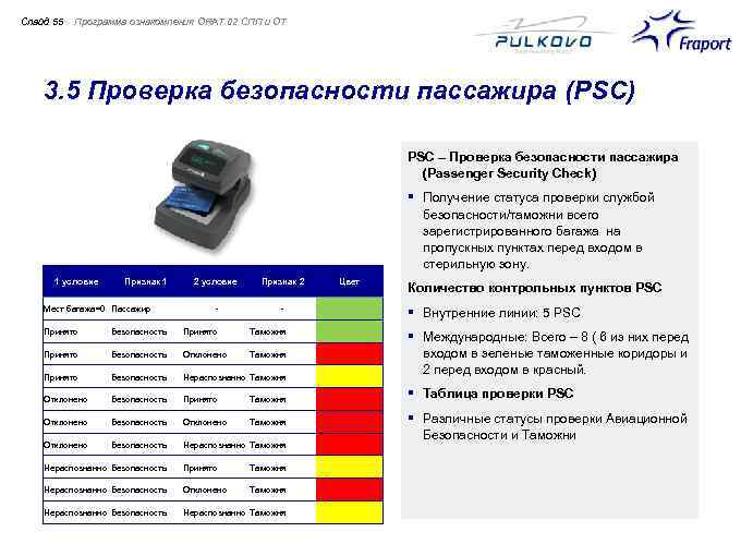 Cлайд 55 Программа ознакомления ORAT 02 СПП и ОТ 3. 5 Проверка безопасности пассажира