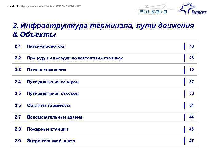 Слайд 9 Программа ознакомления ORAT 02 СПП и ОТ 2. Инфраструктура терминала, пути движения