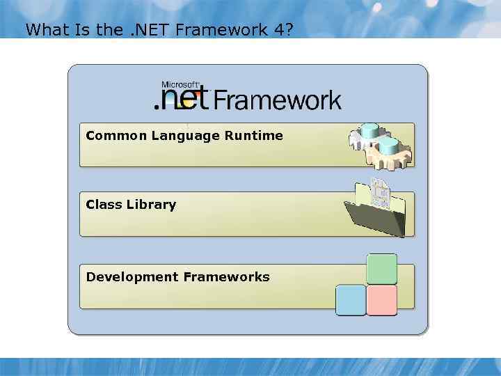 What Is the. NET Framework 4? Common Language Runtime Class Library Development Frameworks 