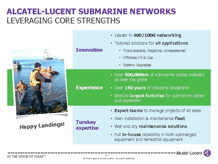 ALCATEL-LUCENT SUBMARINE NETWORKS LEVERAGING CORE STRENGTHS • Leader in 40 G/100 G networking •