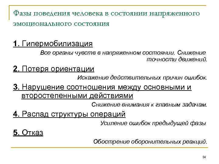 Фазы поведения человека в состоянии напряженного эмоционального состояния 1. Гипермобилизация Все органы чувств в