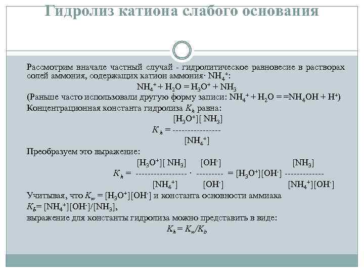 Схема равновесия в водном растворе аммиака