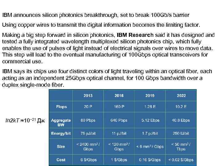 IBM announces silicon photonics breakthrough, set to break 100 Gb/s barrier Using copper wires