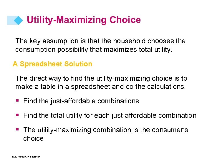 Utility-Maximizing Choice The key assumption is that the household chooses the consumption possibility that